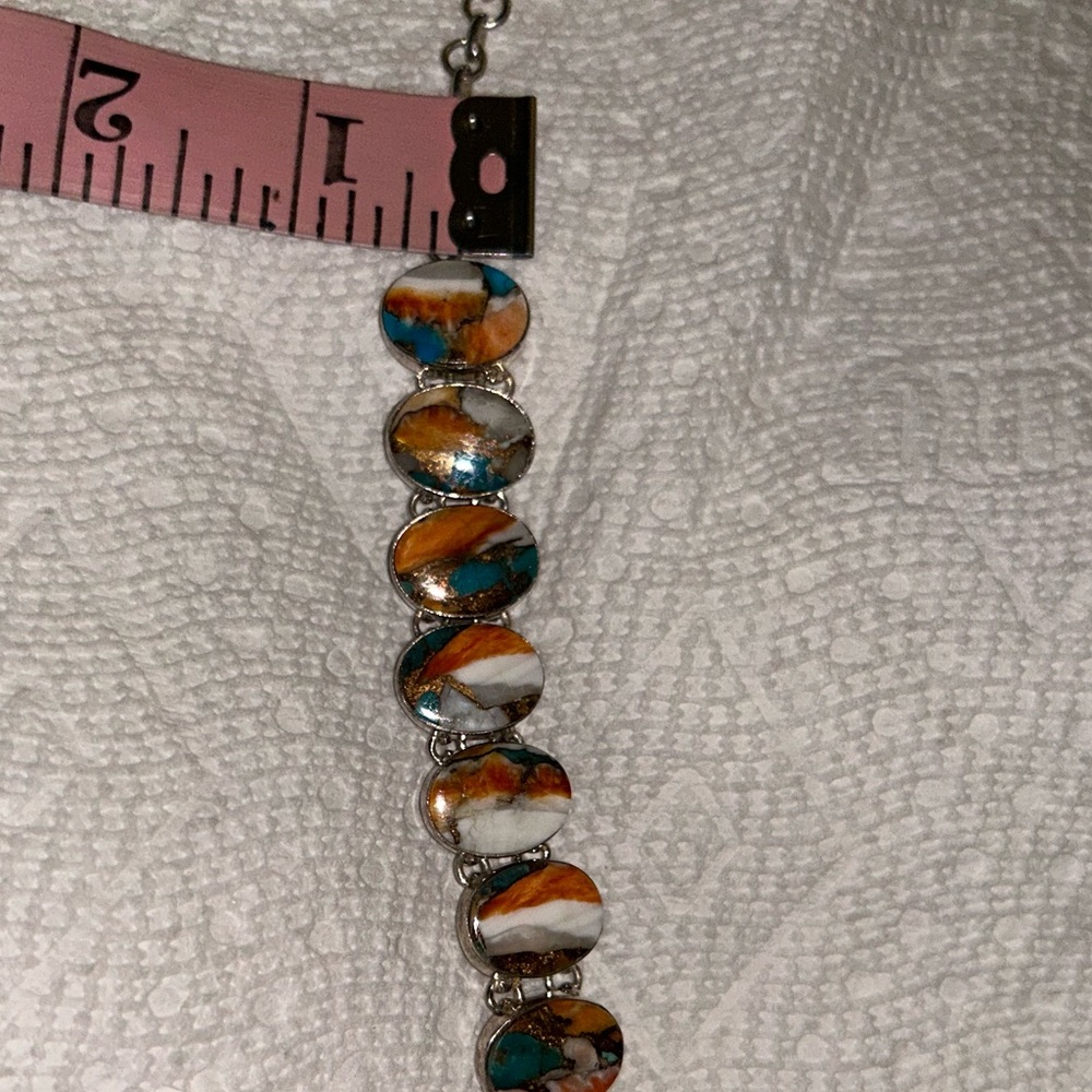 NEW 925 Sterling Silver Spiny Copper Turquoise Oval Link Bracelet - Picture 11 of 14
